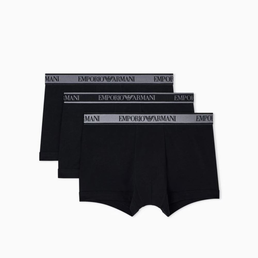EM000259AF10779-MC406-1 EMPORIO ARMANI MEN THREE PACK OF BOXER BRIEFS WITH CORE LOGO WAISTBAND BLACK/BLACK/BLACK - Image 1