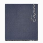 EMPORIO ARMANI MEN'S SCARF WITH SIGNATURE LOGO EMBROIDERY BLUE WITH FRENCH OAK