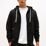 TOMMY HILFIGER MEN FLEECE ZIP THROUGH HOODY BLACK