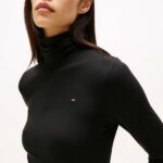 TOMMY HILFIGER WOMAN RIBBED ROLL SLIM SLEEVE TURTLENECK TOP BLACK - Image 2