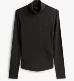 TOMMY HILFIGER WOMAN RIBBED ROLL SLIM SLEEVE TURTLENECK TOP BLACK - Image 5