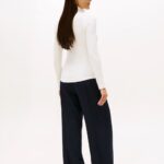 TOMMY HILFIGER WOMAN RIBBED ROLL SLIM SLEEVE TURTLENECK TOP IVORY SILK - Image 3