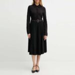 TOMMY HILFIGER WOMAN'S DRESS INTERLOCK MIX MEDIA POLO LS BLACK