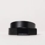 EMPORIO ARMANI MAN LEATHER BELT WITH METAL BUCKLE BLACK