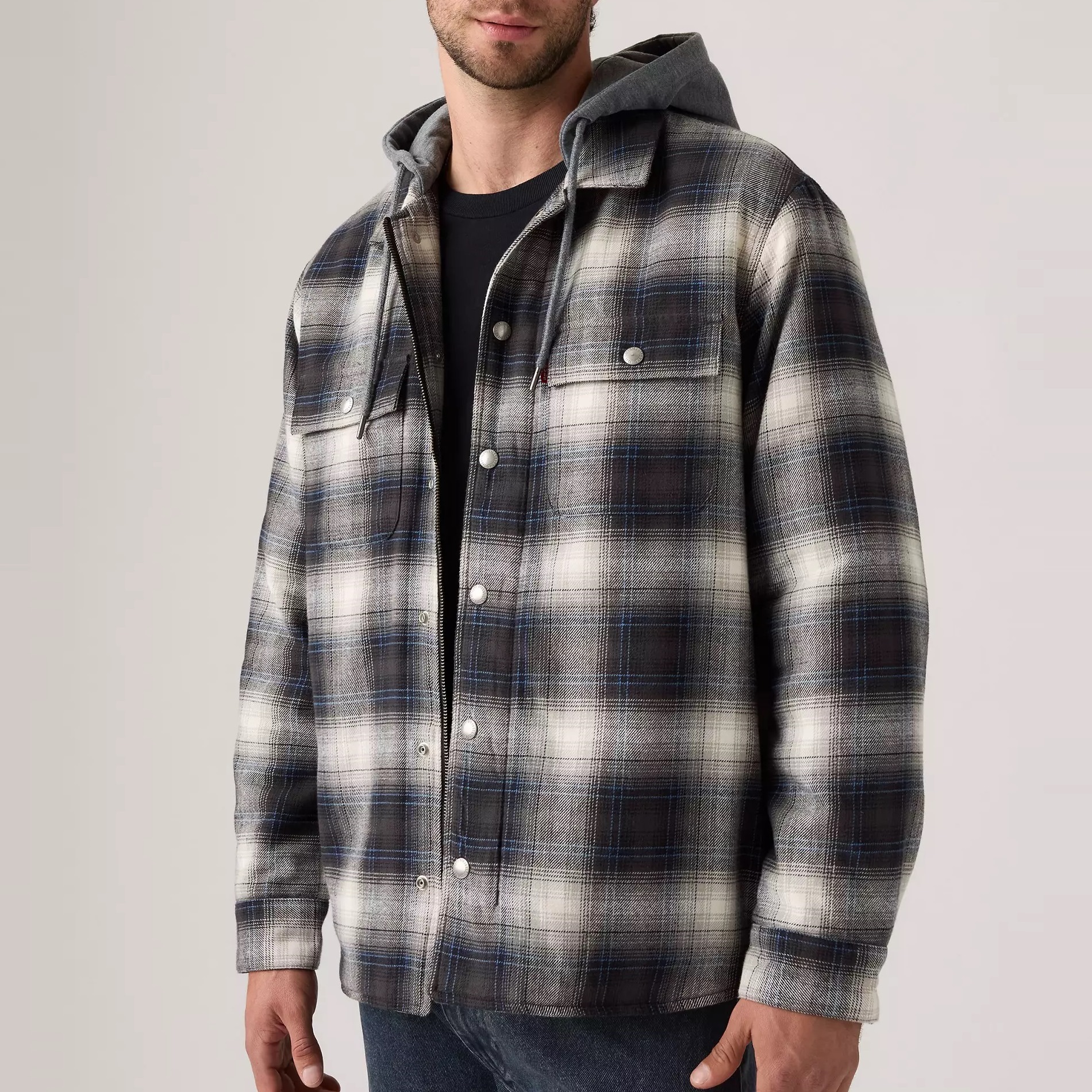 003AZ-0002-2 LEVI'S® FRANCISCO SHERPA FLANNEL JACKET WARWICK PLAID DARK PHANTOM - GREY - Image 1