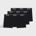 BOSS MEN'S THREE-PACK BOXER OF STRETCH COTTON TRUNKS WITH LOGO WAISTBANDS BLACK