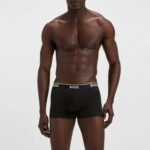 BOSS MEN'S THREE-PACK BOXER OF STRETCH COTTON TRUNKS WITH LOGO WAISTBANDS BLACK - Image 2
