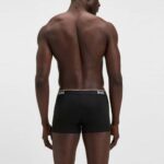 BOSS MEN'S THREE-PACK BOXER OF STRETCH COTTON TRUNKS WITH LOGO WAISTBANDS BLACK - Image 3