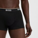 BOSS MEN'S THREE-PACK BOXER OF STRETCH COTTON TRUNKS WITH LOGO WAISTBANDS BLACK - Image 4