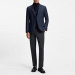 BOSS MEN'S  MODERN-FIT TROUSERS KANE-1 IN BRUSHET TWILL DARK BLUE