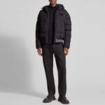 EMPORIO ARMANI EA7 TECHNICAL FABRIC PADDED JACKET WITH HOOD AND LOGO BLACK