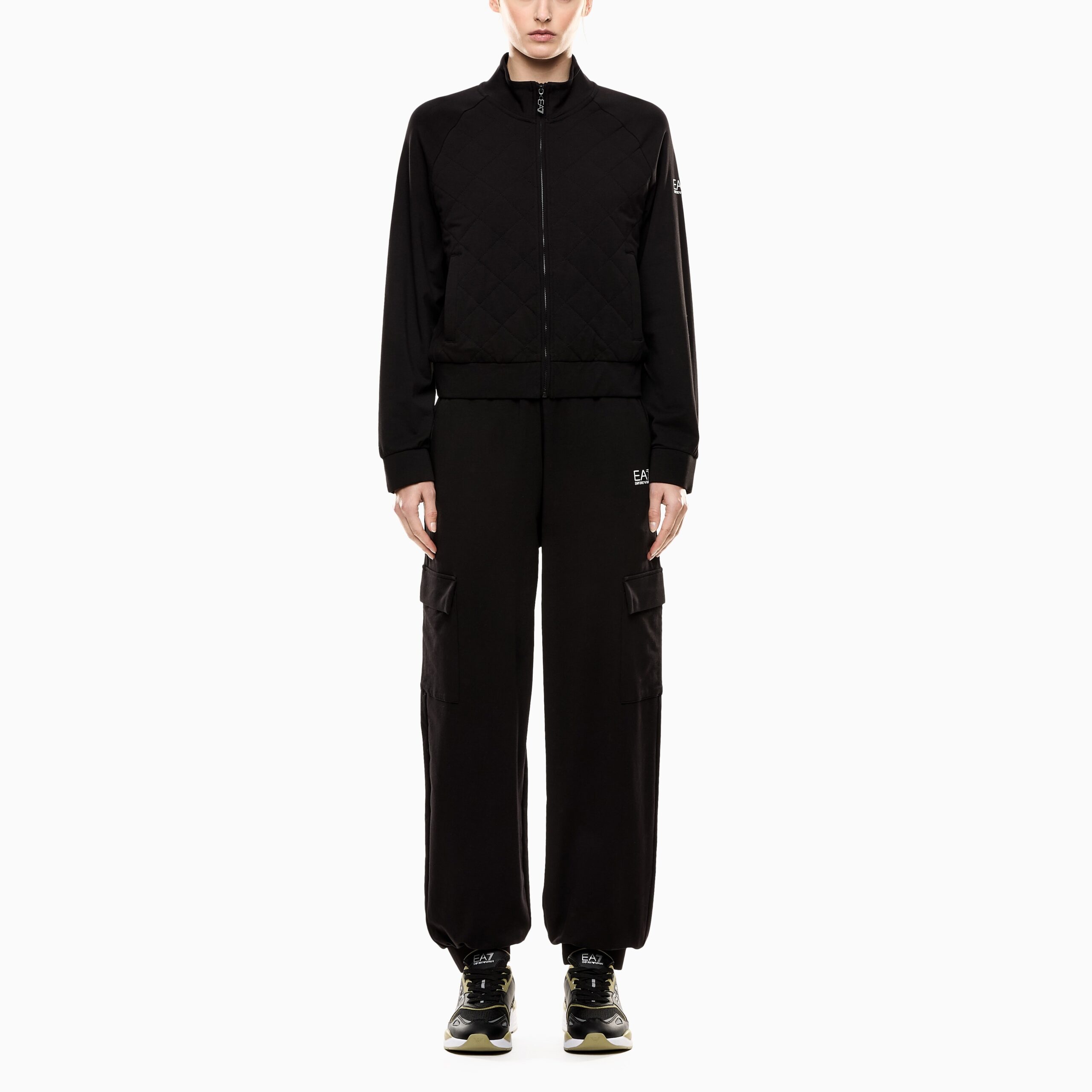 7W000669AF13135-UC001-1 EMPORIO ARMANI EA7 WOMAN STRETCH COTTON TRACKSUIT WITH CARGO TROUSERS BLACK - Image 1