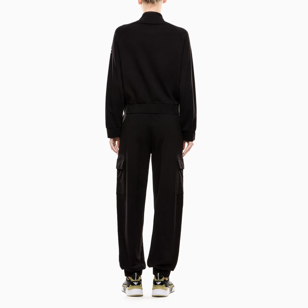 EMPORIO ARMANI EA7 WOMAN STRETCH COTTON TRACKSUIT WITH CARGO TROUSERS BLACK - Image 4