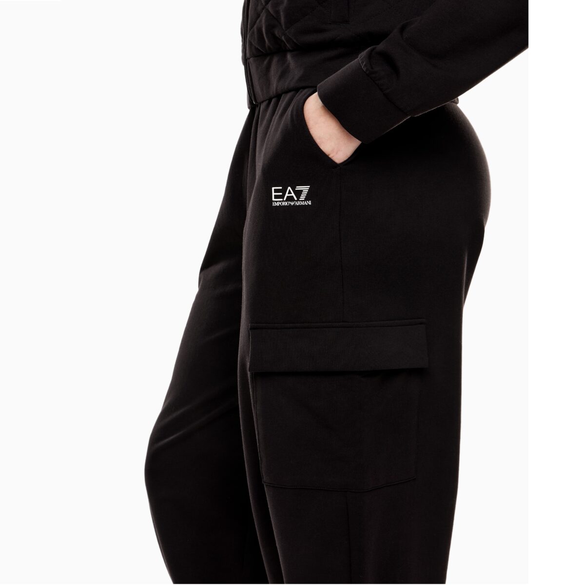 EMPORIO ARMANI EA7 WOMAN STRETCH COTTON TRACKSUIT WITH CARGO TROUSERS BLACK - Image 3