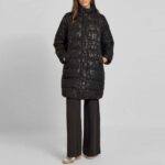 EMPORIO ARMANI EA7 WOMEN'S REGULAR FIT QUILTED COAT WITH ALL-OVER LOGO PRINT "CABAN" MODEL BLACK