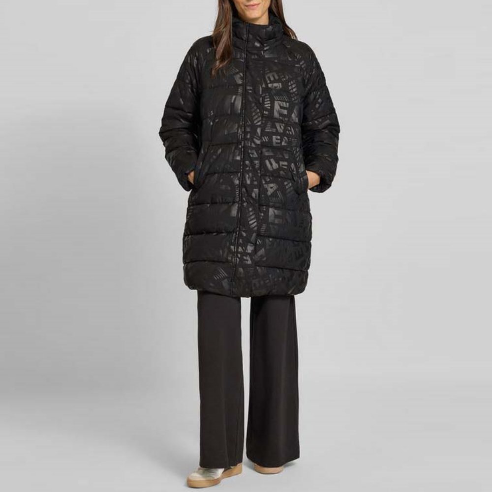 7W000683AF16408-FC202-3 EMPORIO ARMANI EA7 WOMEN'S REGULAR FIT QUILTED COAT WITH ALL-OVER LOGO PRINT "CABAN" MODEL BLACK - Image 1