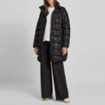 EMPORIO ARMANI EA7 WOMEN'S REGULAR FIT QUILTED COAT WITH ALL-OVER LOGO PRINT "CABAN" MODEL BLACK - Image 3