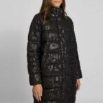 EMPORIO ARMANI EA7 WOMEN'S REGULAR FIT QUILTED COAT WITH ALL-OVER LOGO PRINT "CABAN" MODEL BLACK - Image 4