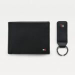TOMMY HILFIGER MEN'S LEATHER FLAG WALLET & KEYCHAIN ​​SET IN GIFT BOX BLACK