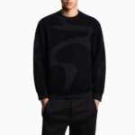 EMPORIO ARMANI EA7 MEN JERSEY SWEATSHIRT WITH ALL-OVER FLOCKED LOGO BLACK