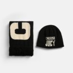 JUICY COUTURE CHOOSE JUICY KNITTED SCARF / BEANIE SET BLACK