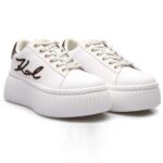 KARL LAGERFELD WOMEN'S SNEAKERS KREEPER LO CORNELLY SIGNIA STITCH WHITE/DARK BROWN - Image 4