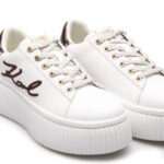 KARL LAGERFELD WOMEN'S SNEAKERS KREEPER LO CORNELLY SIGNIA STITCH WHITE/DARK BROWN - Image 3