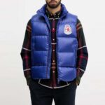 TOMMY HILFIGER MEN'S SLEEVLESS RWB CREST SHINY DOWN VEST WEDGE BLUE