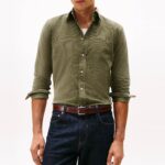 TOMMY HILFIGER MEN REGULAR FIT FLAG EMBROIDERY CORDUROY SHIRT BATTLE GREEN