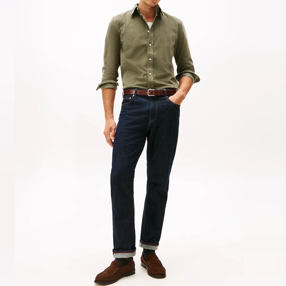 TOMMY HILFIGER MEN REGULAR FIT FLAG EMBROIDERY CORDUROY SHIRT BATTLE GREEN - Image 3