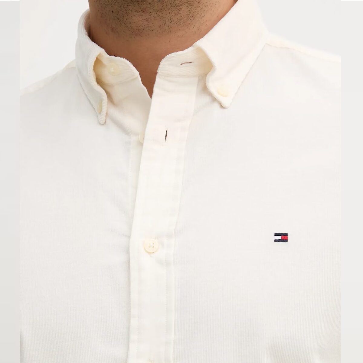 TOMMY HILFIGER MEN REGULAR FIT FLAG EMBROIDERY CORDUROY SHIRT IVORY SILK - Image 2