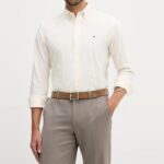 TOMMY HILFIGER MEN REGULAR FIT FLAG EMBROIDERY CORDUROY SHIRT IVORY SILK