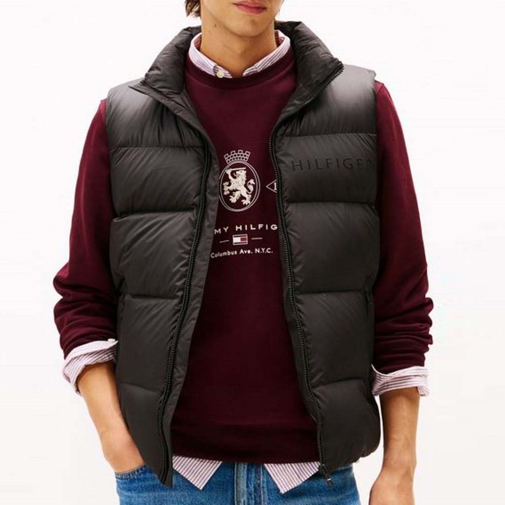 MW0MW41360-BDS-1 TOMMY HILFIGER MEN'S SLEEVELESS WATER REPELLENT DOWN PUFFER GILET BLACK - Image 1