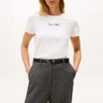 TOMMY HILFIGER WOMAN'S T-SHIRT SCRIPT REG SS TEE HEATHER OATMILK