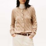 TOMMY HILFIGER WOMAN CARDIGAN SOFT WOOL SAFARI CANVAS HEATHER