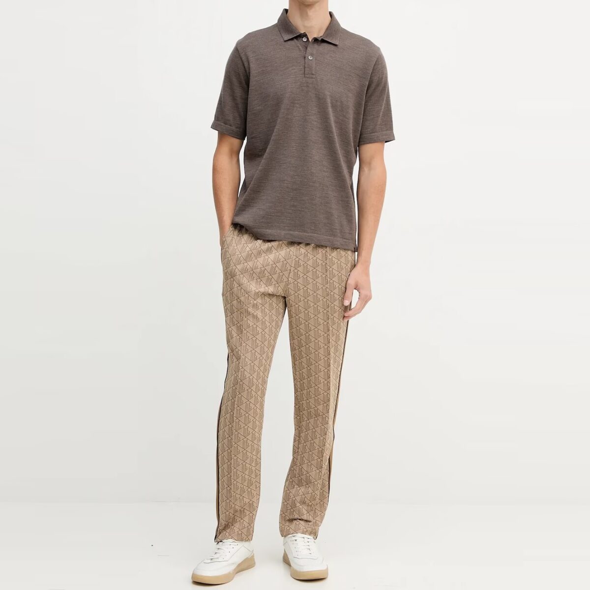 LACOSTE MEN'S PARIS MONOGRAM JACQUARD TRACK PANTS CROISSANT/COOKIE - Image 2