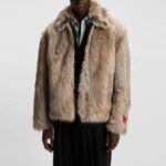 HUGO MEN'S FAUX-FUR SHORT JACKET IN A RELAXED FIT LIGHT BROWN