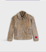 HUGO MEN'S FAUX-FUR SHORT JACKET IN A RELAXED FIT LIGHT BROWN - Image 4
