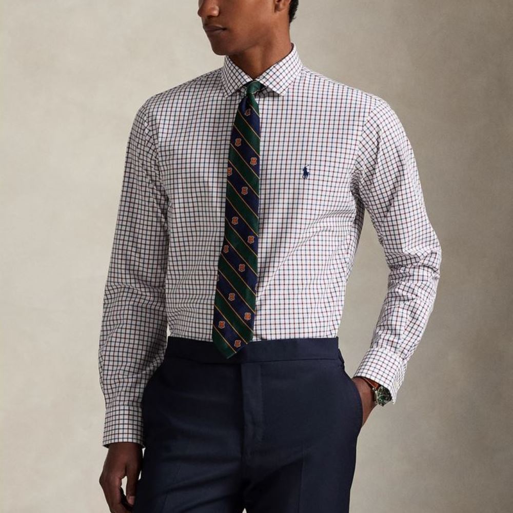 710974534009-1 POLO RALPH LAUREN MEN'S CUSTOM FIT PLAID STRETCH POPLIN SHIRT WHITE WINE MULTI - Image 1
