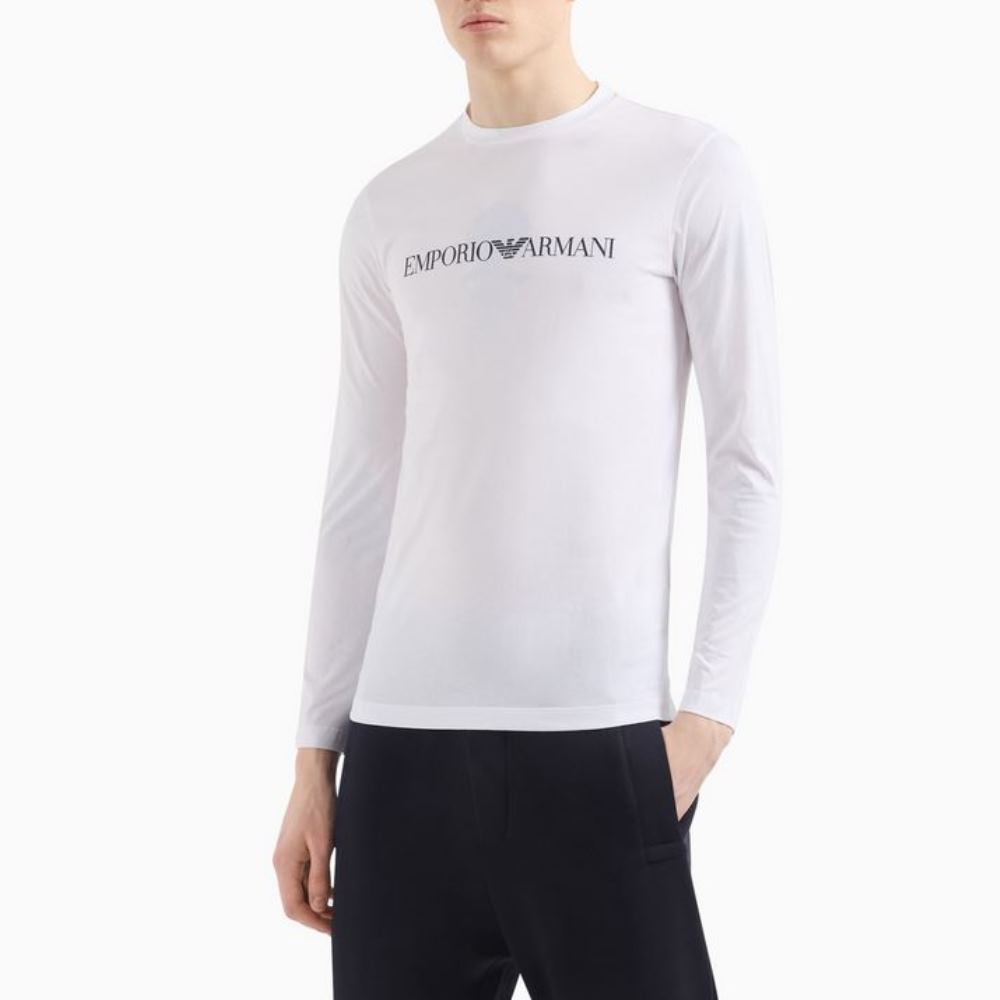 8N1TN8-4 EMPORIO ARMANI EA7 MEN PIMA-JERSEY JUMPER WITH PRINTED LOGO WHITE - Image 1