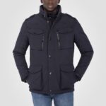 SCHOTT MEN MULTYPOCHE ARMY JACKET REMOVABLE PLASTRON NAVY BLUE