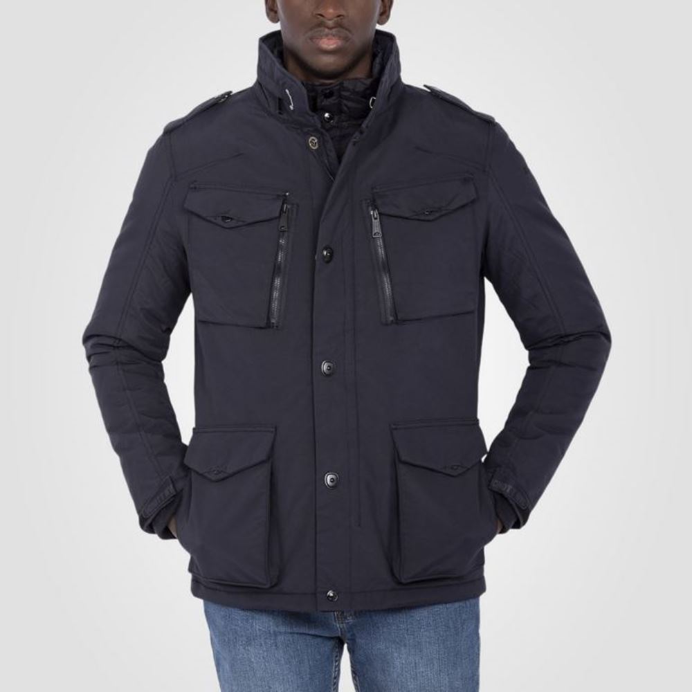 FIELD PARKA SCHOTT MEN MULTYPOCHE ARMY JACKET REMOVABLE PLASTRON NAVY BLUE - Image 1