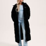 JUICY COUTURE WOMEN BLACK VELOUR LONGLINE PUFFA JACKET BLACK