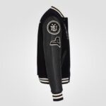 SCHOTT MEN EMBROIDERED VARSITY JACKET COWHIDE LEATHER BLACK - Image 3