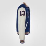 SCHOTT MEN EMBROIDERED TEDDY JACKET COWHIDE LEATHER BLUE&WHITE - Image 3