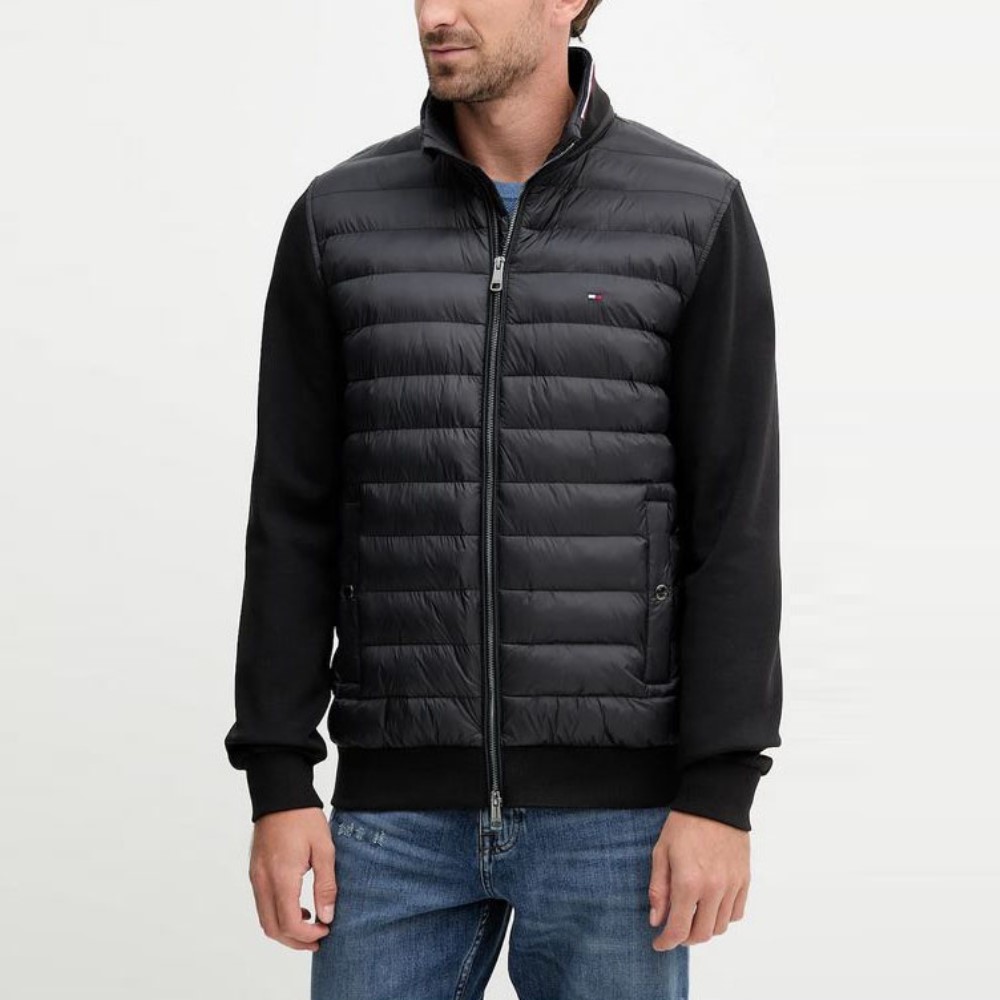 WW0WW41329-BDS-1 TOMMY HILFIGER MEN'S JACKET MIX MEDIA ESS RWB STAND COLLAR BLACK - Image 1