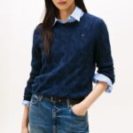 TOMMY HILFIGER WOMAN SOFT WOOL CABLE C-NK SWT DARK NIGHT NAVY