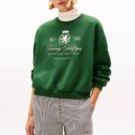 TOMMY HILFIGER WOMAN VERSITY CREST FLEECE SWEATSHIRT DEEP EVERGREEN
