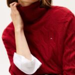TOMMY HILFIGER WOMAN SOFT WOOL CABLE ROLL-NK DARK RED - Image 3