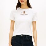 TOMMY HILFIGER WOMAN'S T-SHIRT SLIM WITH VARSITY CREST ECRU